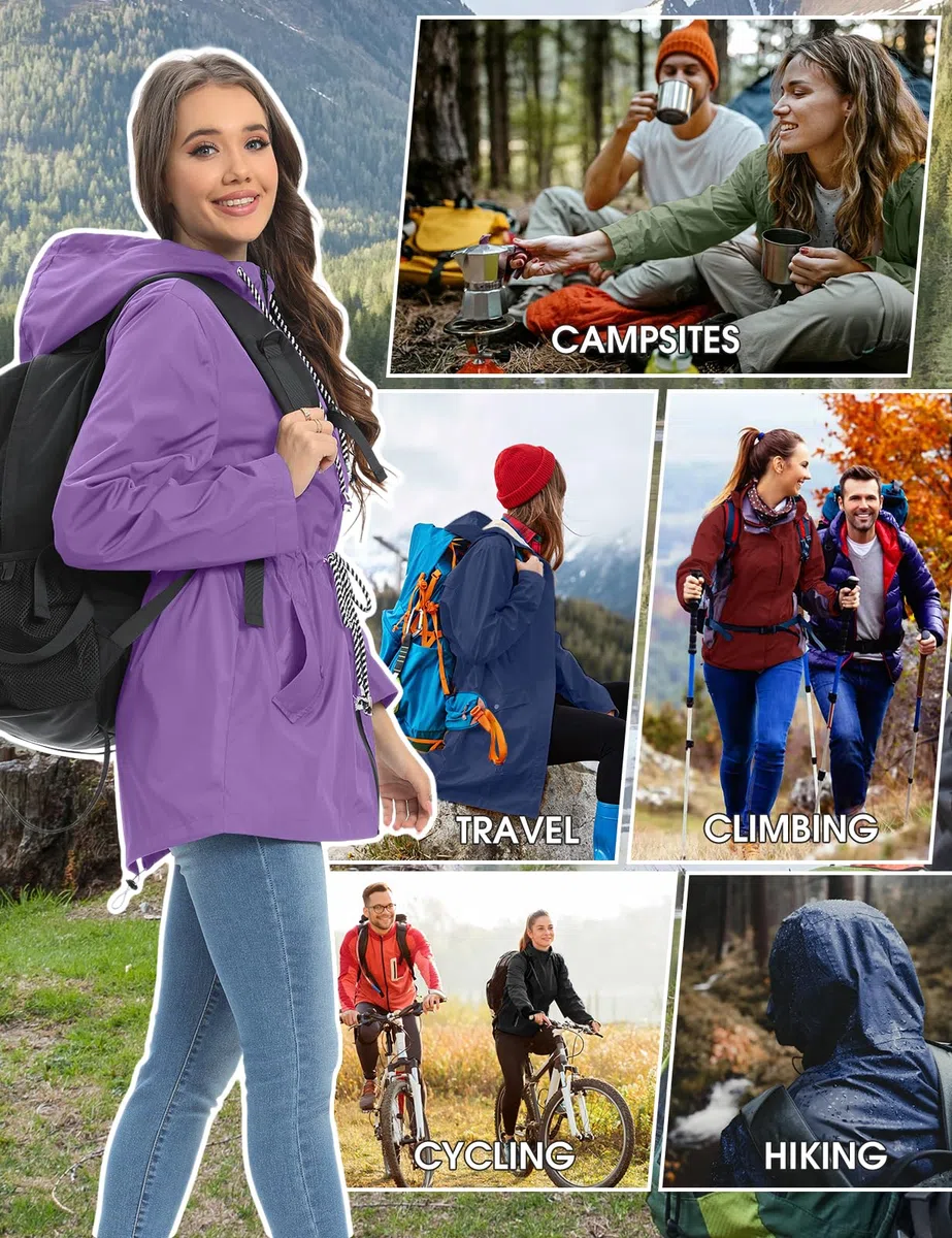 UMIPUBO Giacca Impermeabile Donna Leggera Giacca Antipioggia Antivento Lungo Trench Con cappuccio Traspirante Giacca a Vento Raincoat per All'aperto Campeggio Trekking