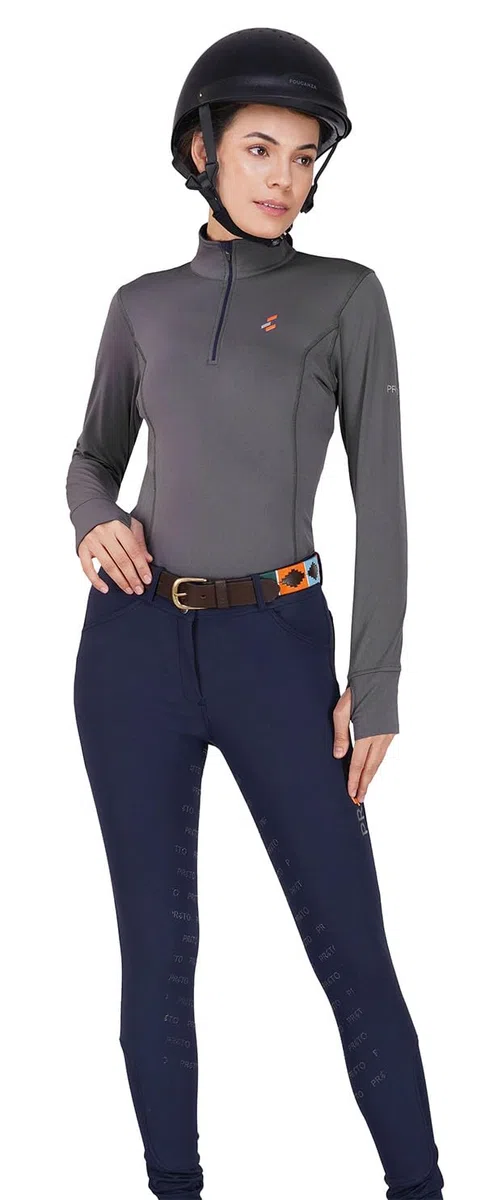 Preto Maglia termica da donna e ragazza, a maniche lunghe, abbigliamento equestre e attrezzatura per equitazione (grigio/blu navy)