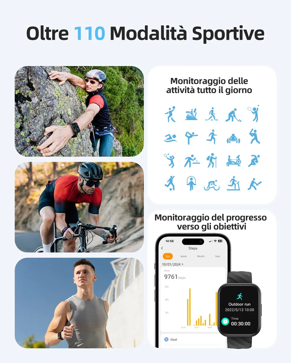 Parsonver Smartwatch Uomo Donna con 5ATM Impermeabilità per Nuoto, Orologio Fitness con 100+ Sport, Frequenza Cardiaca, Sonno, Calorie, SpO2, Smart watch per iPhone Android (Nero, 1.8”)