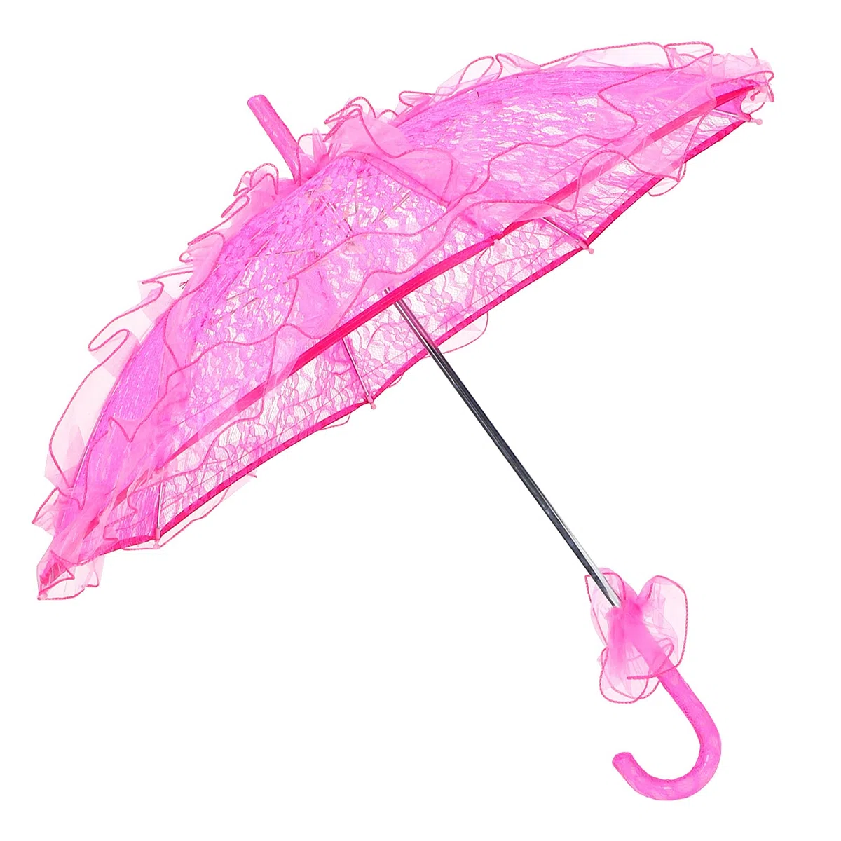 KIMISS Ombrello in Pizzo Rosa Ombrello Parasole Rosa Tessuto in Pizzo Ombrello da Sposa Ombrello in Pizzo Pieghevole Unico Ombrello Parasole Puntelli per Prestazioni (Rosa Rossa)