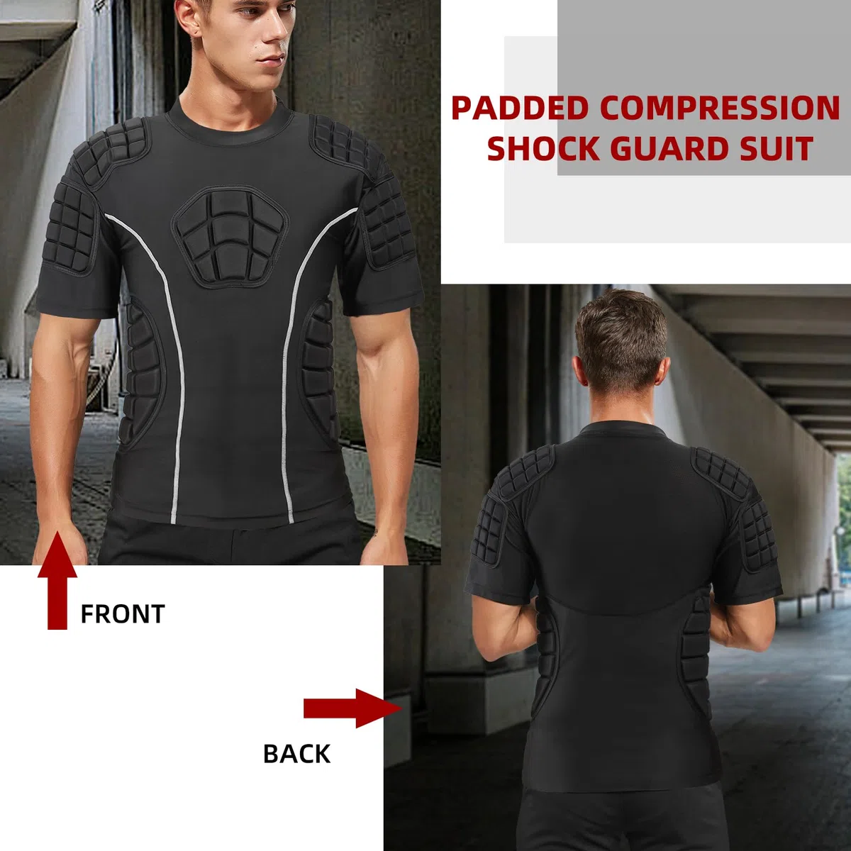 Zicac Maglia da Uomo Imbottita Compressione con Protezione Antiurto, Maniche Corte Maglia Sportiva Equipaggiamento Protettivo Pettorale Protezioni per Esterni/Fitness/Calcio/Basket/Sci/Rugby