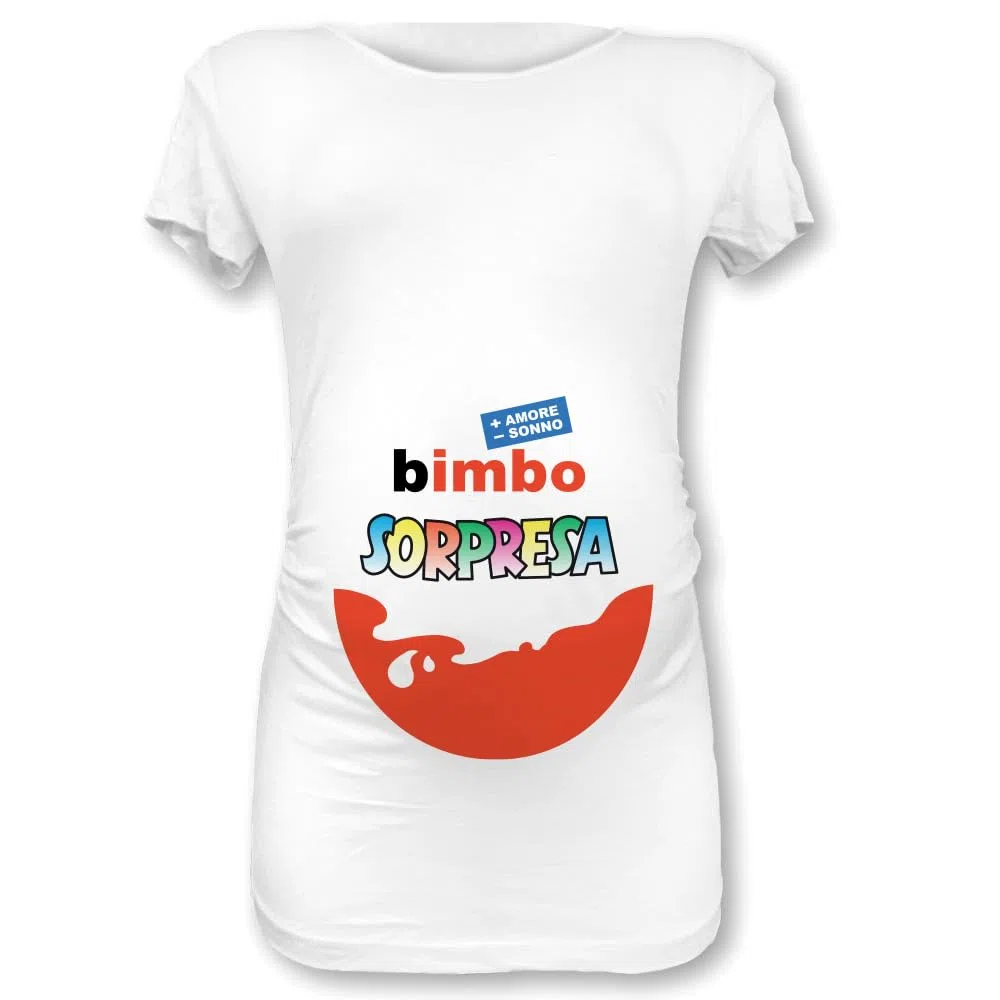 Babloo T Shirt Maglia Premaman Bimbo Sorpresa (L Manica Corta, Bianca Maschietto)
