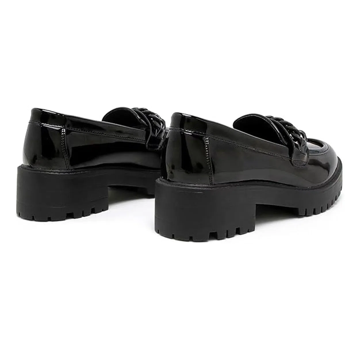 Scarpe da scuola per ragazze, eleganti mocassini in vernice nera con dettaglio a catena, suola antiscivolo, comode scarpe per il rientro a scuola per adolescenti