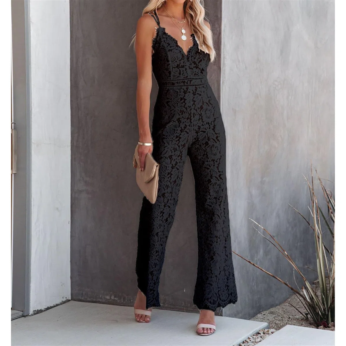 Tuta Da Donna In Pizzo Floreale Con Scollo A V Senza Maniche Tuta Lunga A Maniche Lunghe Nel Complesso Cocktail Party Festivo Tailleur Pantalone Tutina Pagliaccetto Per Matrimonio