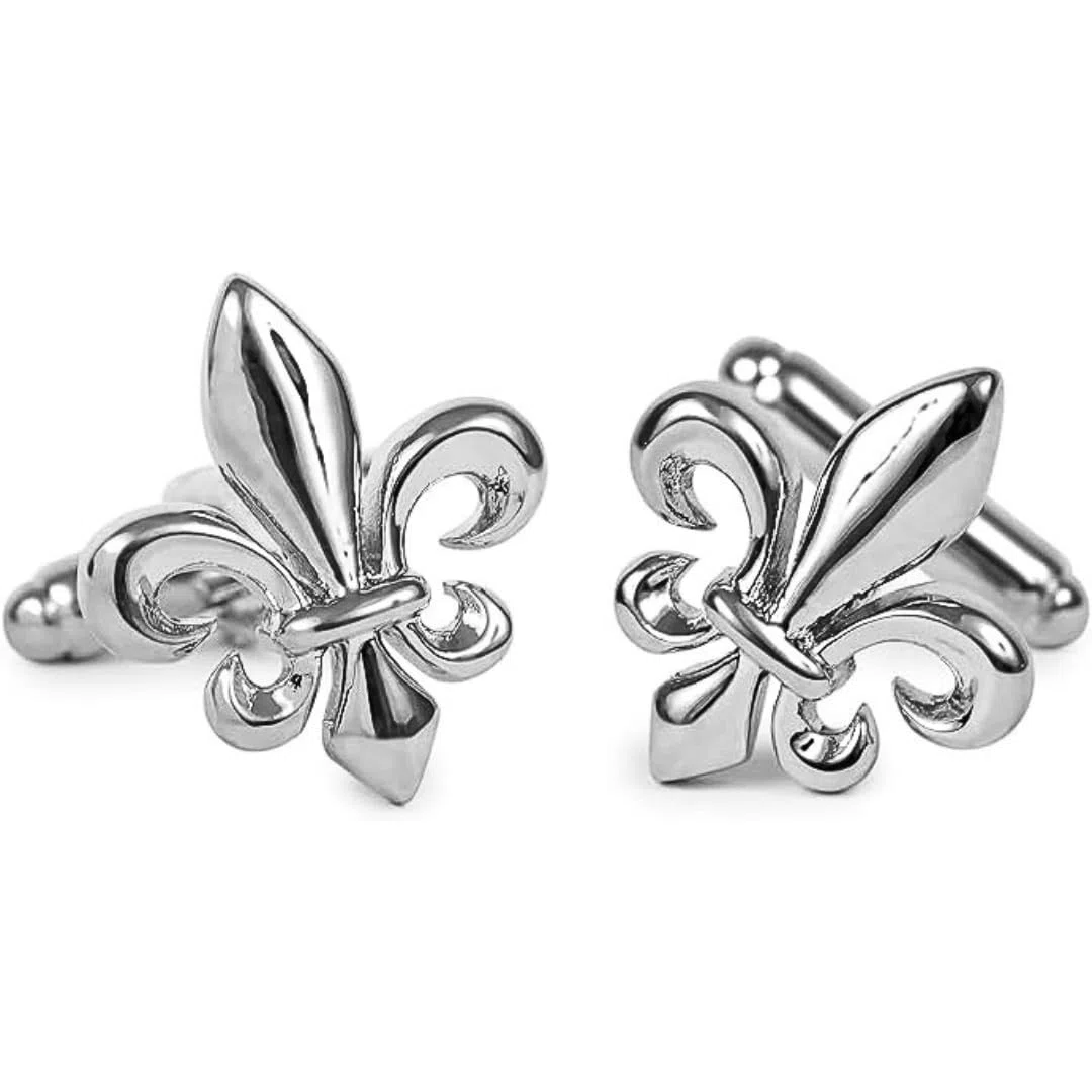 Gemelli Fiore di Giglio | Regalo Camicia da sposa per uomo | Accessori Uomo Design | Manica Moschettiera di lusso argento, mm, acciaio inossidabile