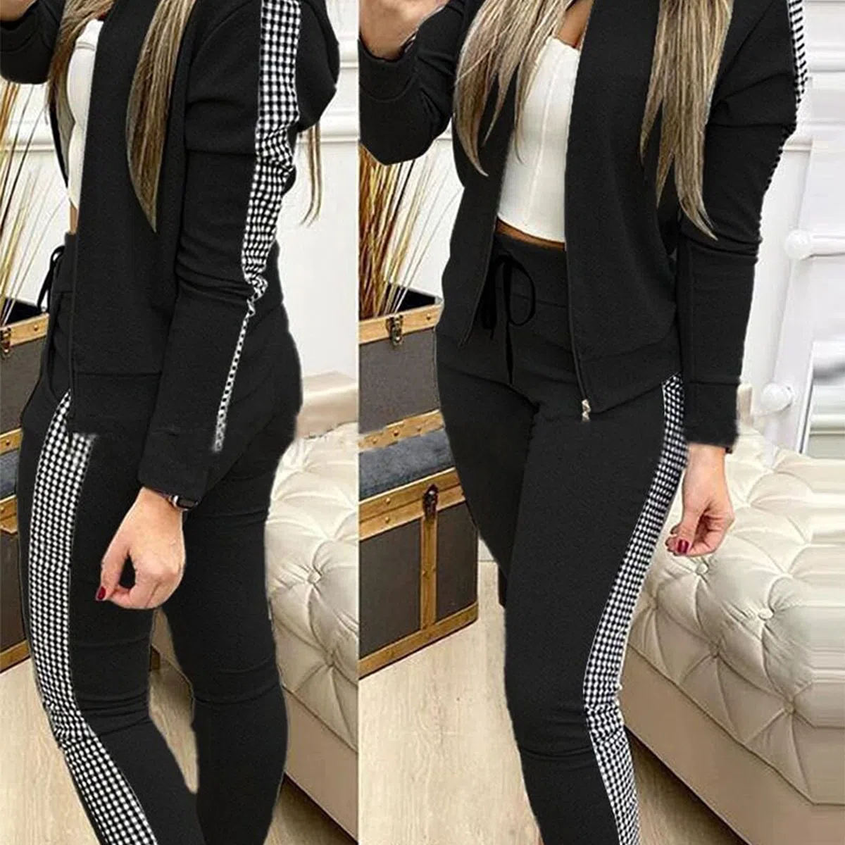 amropi Donna Tuta Sportiva Set Leopardato Maniche Lunghe Felpa con Cappuccio e Jogging Pantaloni