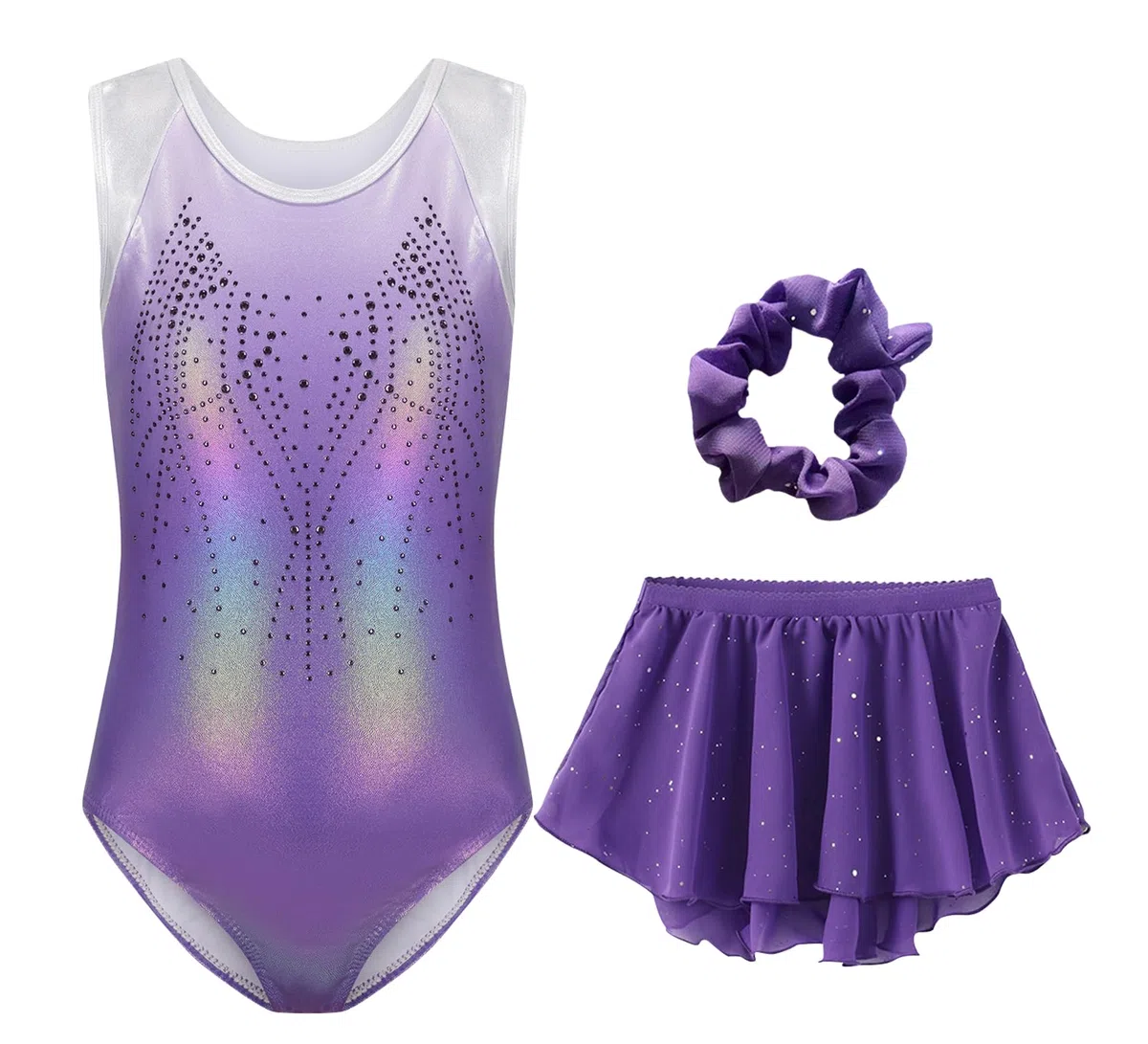Happy Cherry Body Ginnastica Artistica Bambina Senza Maniche Ragazze Leotards da Danza Classica con Gonna e Fascia per Capelli Costume Balletto Pattinaggio Colori Sfumati 5-12 Anni