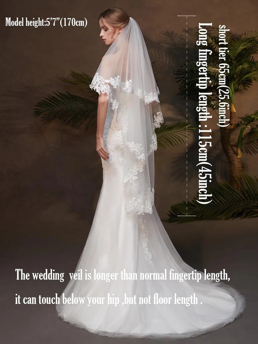 Velo da sposa in pizzo a 2 livelli con pettine in metallo