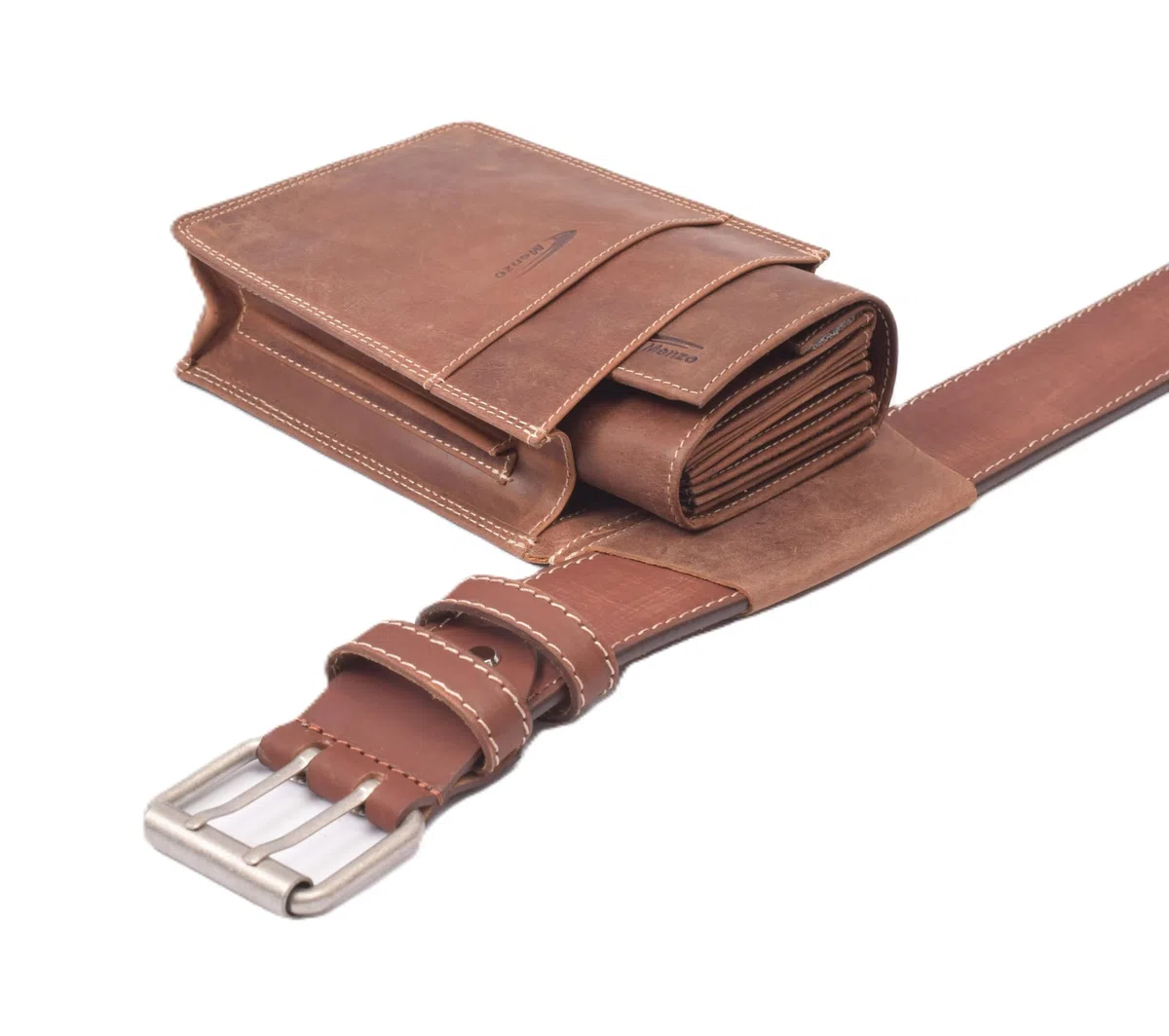 Menzo Borsa da cameriere in vera pelle, fondina per uomo e donna, marrone delta, 23 cm, Compatto