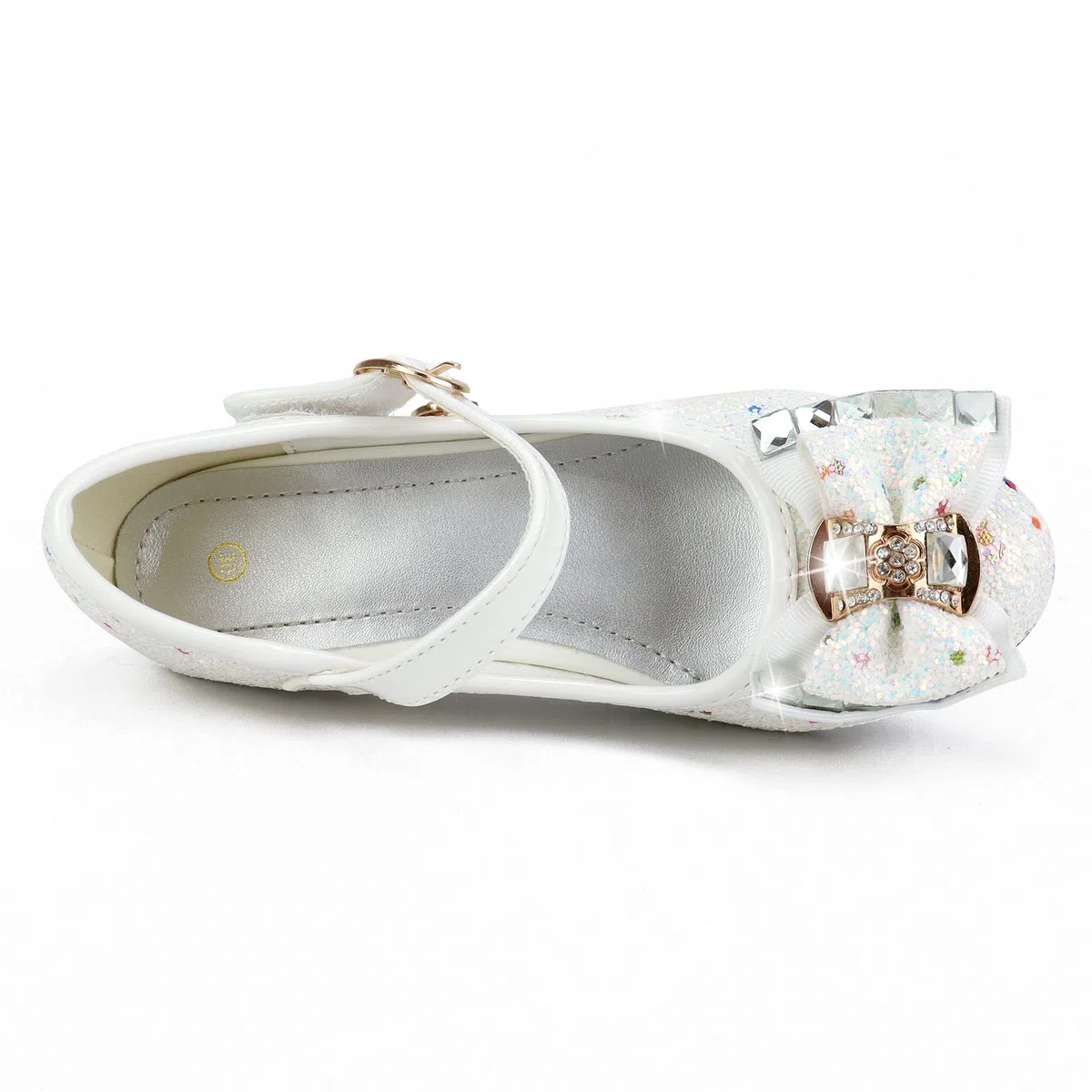 Scarpe Principessa Bambina Tacco Glitterate, Cosplay con Paillettes, Eleganti per Cerimonia Festa - Bianco / 26