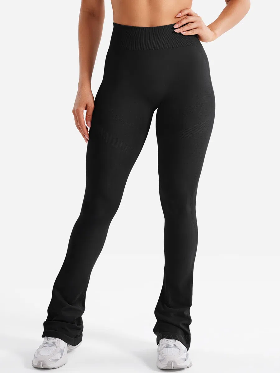 ZAAYO Flared Invisible Scrunch Leggings da donna, con push up, per sport, a vita alta, per palestra, yoga, allenamento
