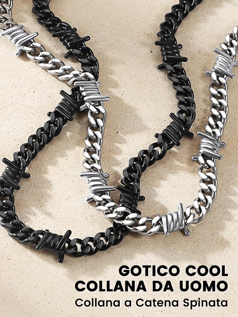 Bestyle Collana da uomo in filo spinato catena a maglia barbazzale spine in acciaio inox Hip-Hop Punk gotico gioielli cubani catena di estensione da uomo