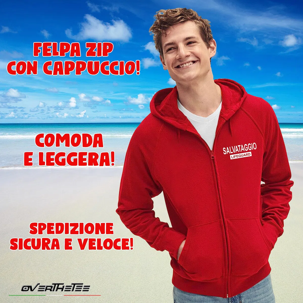Felpa Zip Salvataggio Lifeguard Uomo Donna Il Bagnino Assistente Bagnanti Baywatch Felpa Zip Fronte Retro