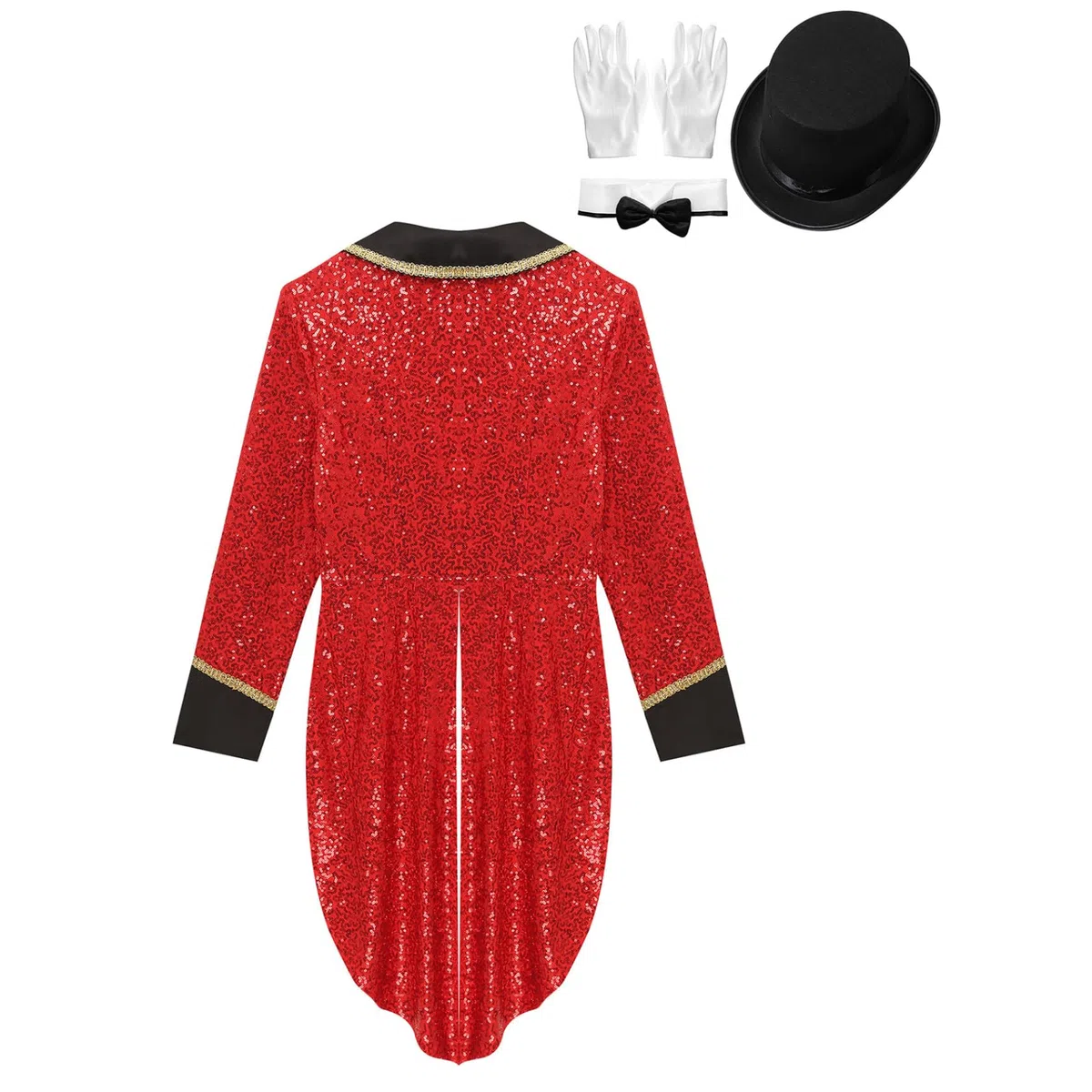 Jugaoge Giacca da donna con direttore del circo con paillettes luccicanti frack festivo risvolto cappotto con guanti, papillon e cappello, per feste di Natale