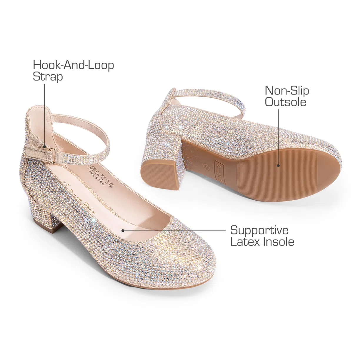 DREAM PAIRS Ballerine Bambina con Tacco Alto e Cinturino alla Caviglia, Scarpe Eleganti da Principessa per Feste e Matrimoni, per Bambine Grandi