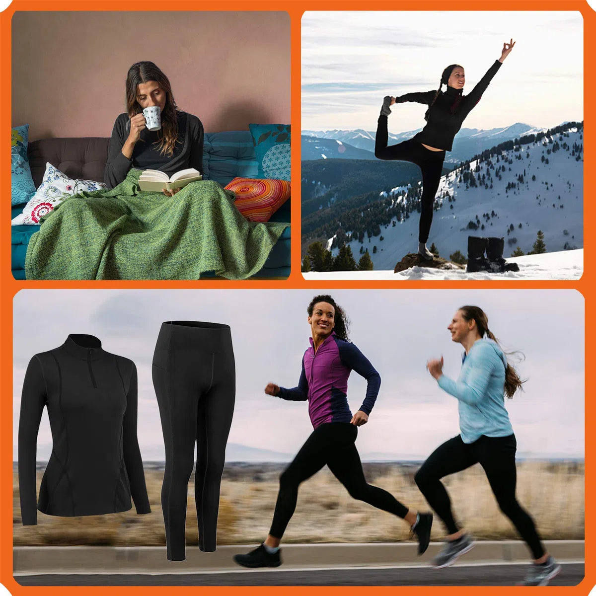 TBoonor Intimo Termico Donna Imbottito con Collo Alto, Tuta da Sci Set Pantaloni e Maglia Termica Asciugatura Rapida Maglie Termico Donna per Sci Corsa Palestra