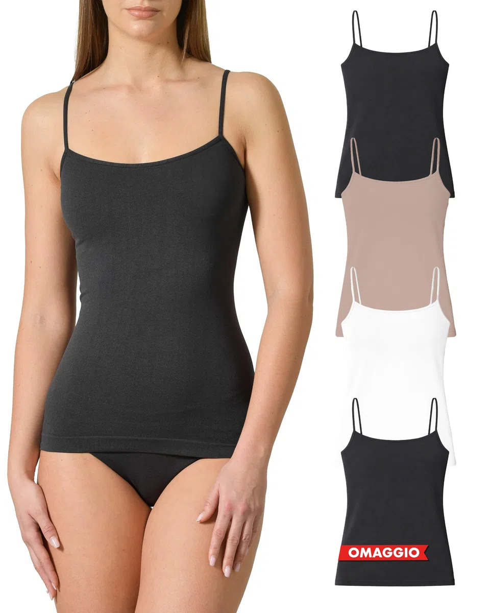 Risalti Canotta Donna Microfibra Spalla Stretta 3 pz - Canottiera Donna Elegante Elasticizzata, Top Intimo Senza Cuciture ed Etichette più Morbido delle Canottiere Cotone, Caraco - Made in Italy