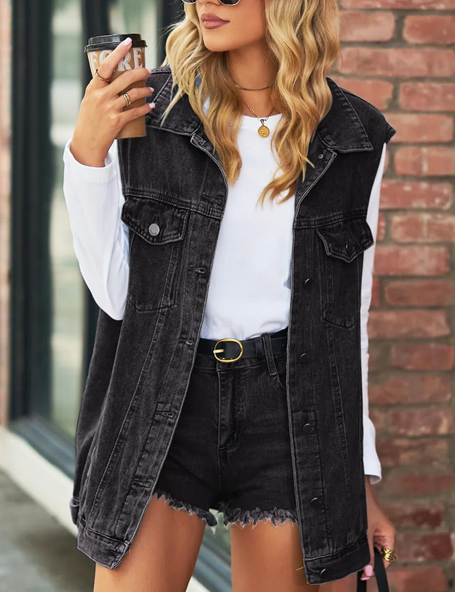 Sukany Gilet da donna in denim oversize casual con bottoni senza maniche gilet vintage giacche di jeans