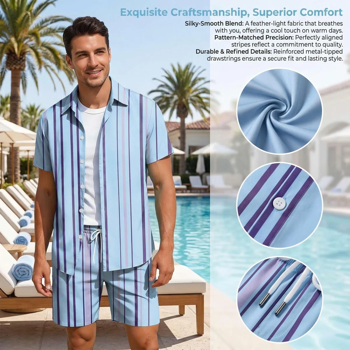 Generico Tuta Estiva Uomo - 2 Pezzi Completo Hawaiano Camicia e Pantaloncini Set Tropicale con Stampa Mare Vacanze Spiaggia Manica Corta Casual Leggero Traspirante
