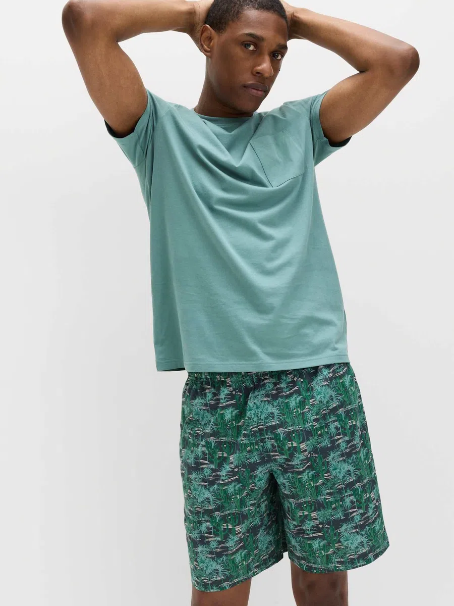 Marks & Spencer Uomo Set Pigiama in Puro Cotone con Stampa Cactus – vestibilità Regolare – Vita con Coulisse – con Tasche