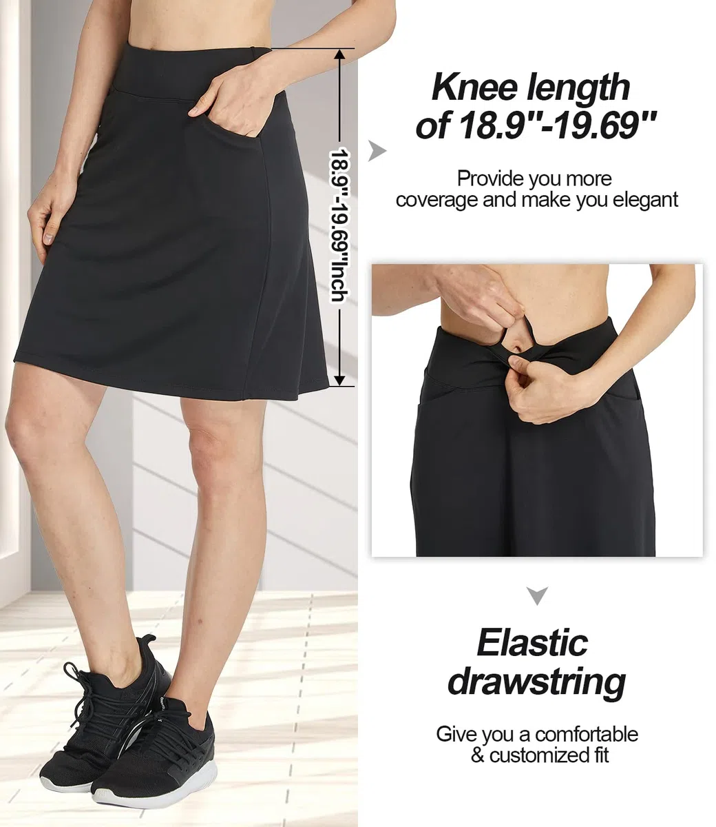 Donna Gonne de Golf con Pantaloncino Lunghezza del Ginocchio Modesta All'aperto Sportive Corsa a Passeggio Padel Tennis Skort con Tasche(Nero,S)