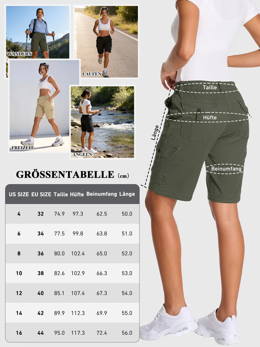Shorts Cargo da Escursionismo Donna, Pantaloni Corti Leggeri con Vita Elastica e Lunghezza al Ginocchio, Tasca Multipla per Estate