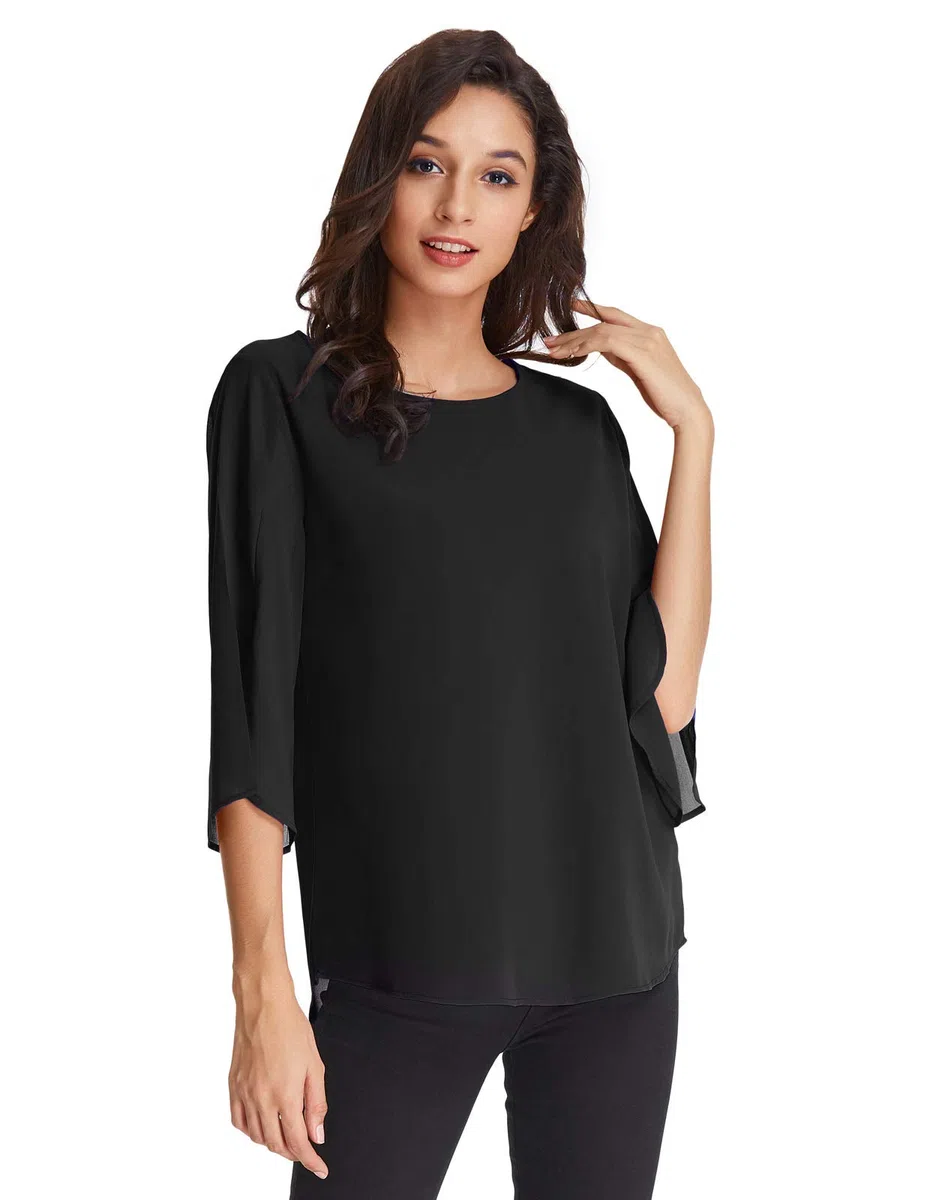 GRACE KARIN Camicia Donna Paillettes a Manica a 3/4 Top Elegante Girocollo Manicotto Split