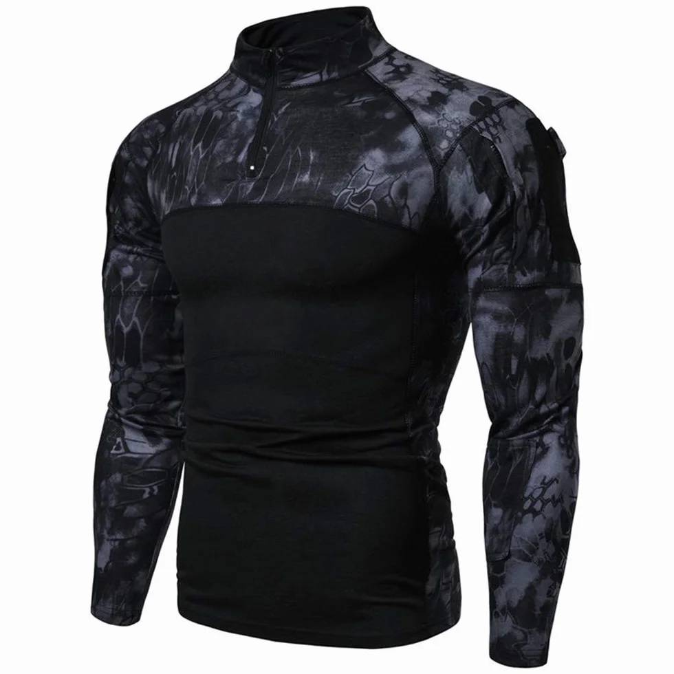 Camicia tattica a maniche lunghe da uomo con zip 1/4 camicia da combattimento stile militare con tasche Airsoft Top abbigliamento esterno per la caccia campeggio escursionismo