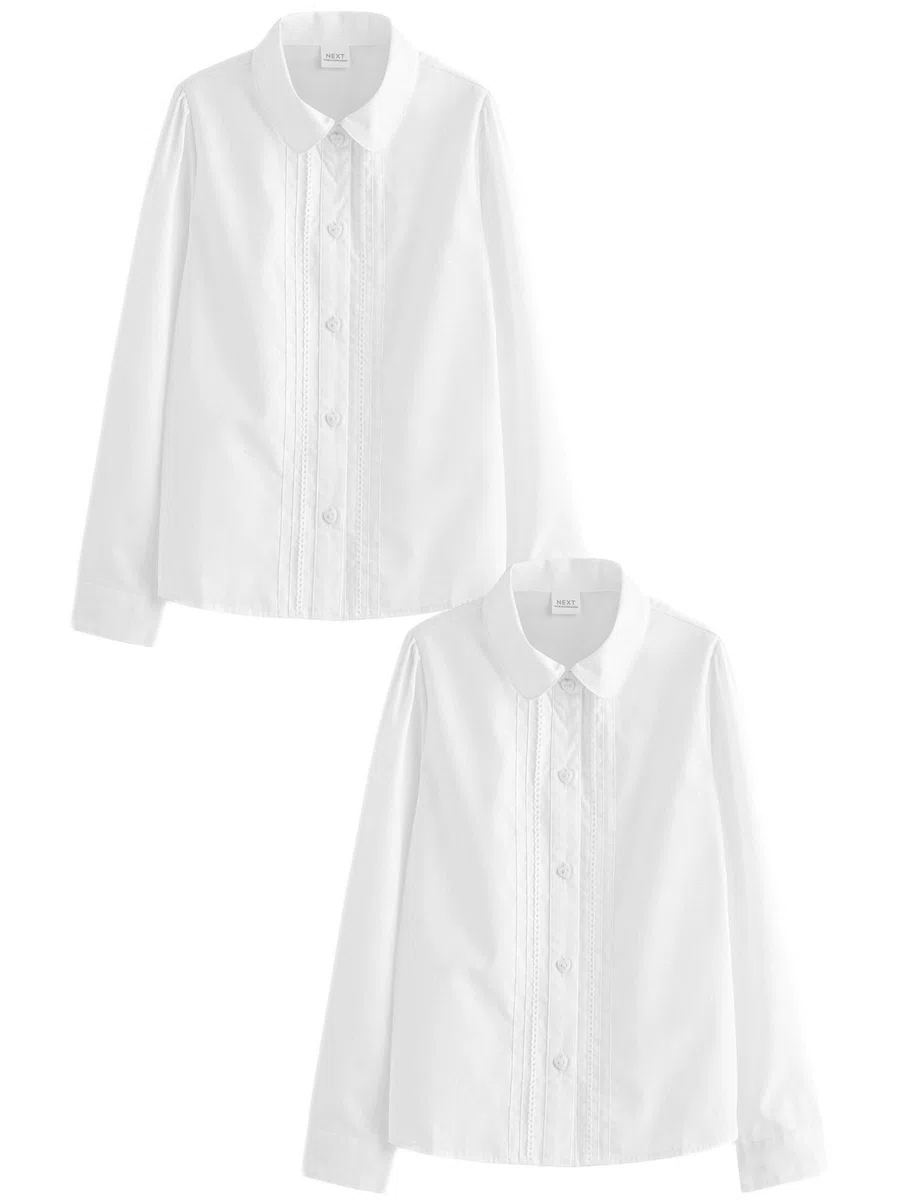 NEXT Ragazza Confezione da 2 Bluse per la Scuola a Manica Lunga con Finiture in Pizzo