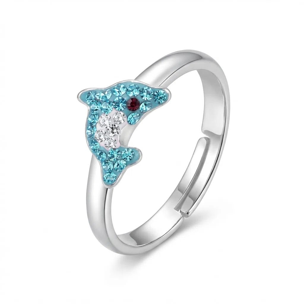 Anello per bambini e ragazze, in argento Sterling 925 con delfino