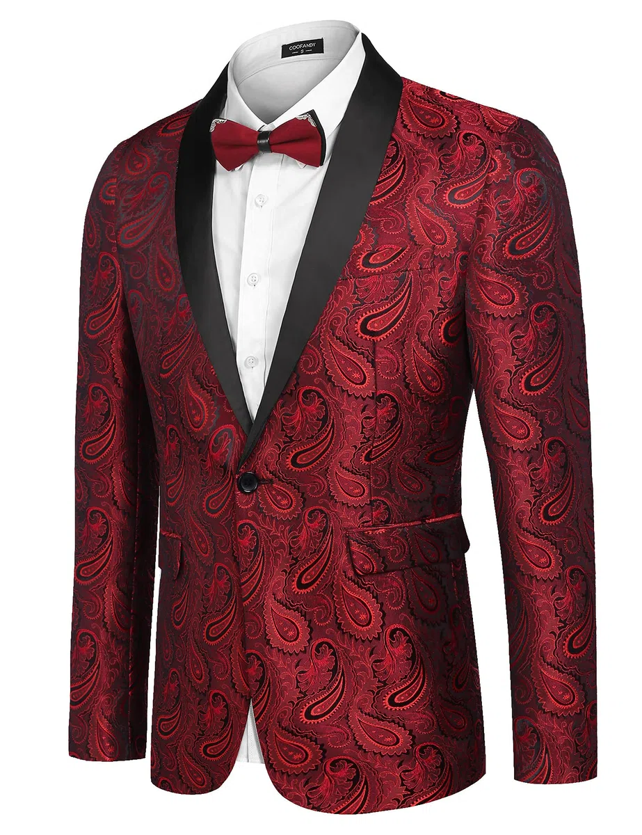 COOFANDY Giacca da uomo Casual Blazer Paisley Retro Jacquard Suit Stampa Floreale Smoking Un Pulsante Cappotti Eleganti Giacca da Cena Chic