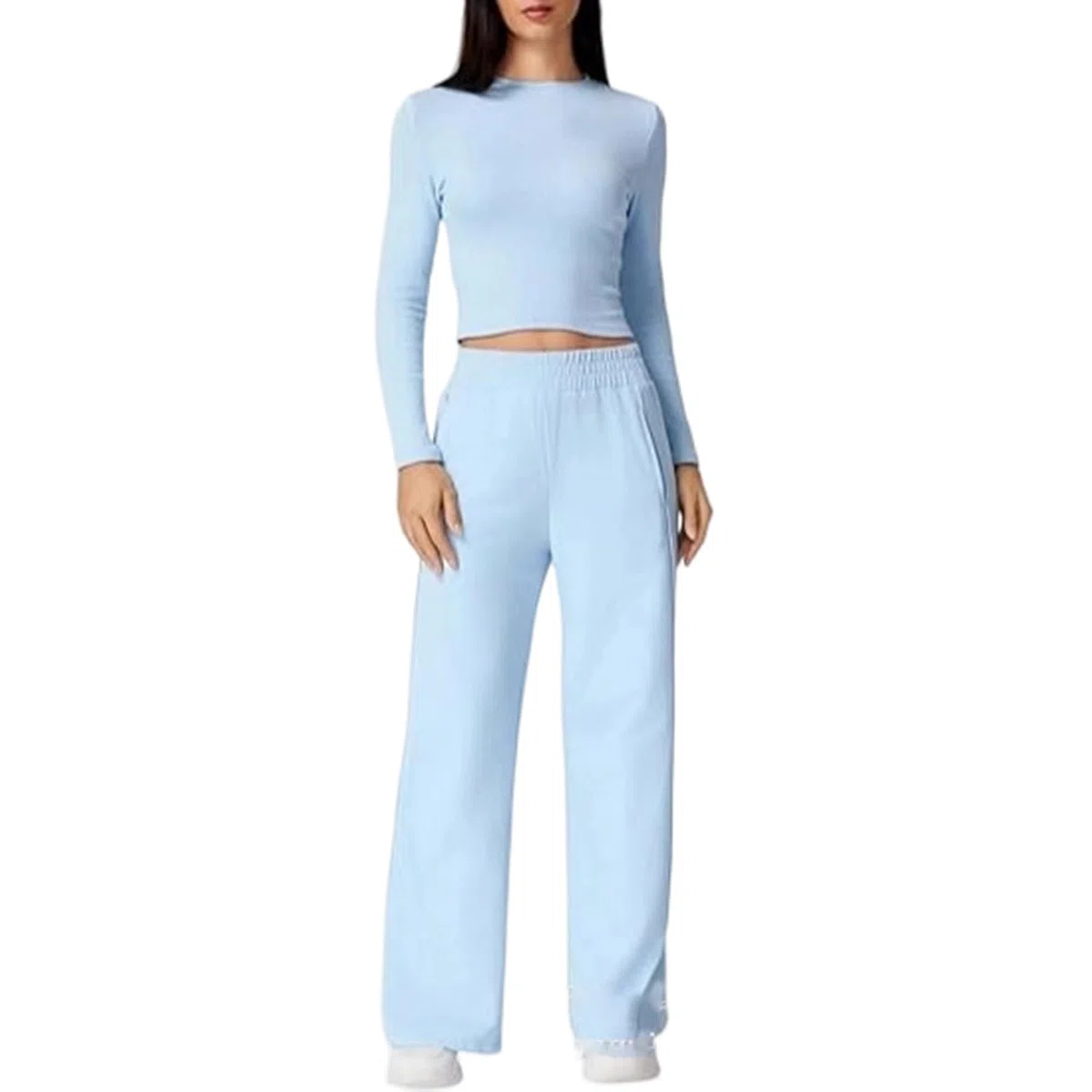 Top E Pantaloni Donna Autunno Manica Lunga Carino Vestito Esterno Impero Waist Sottile Stirata Colorblock