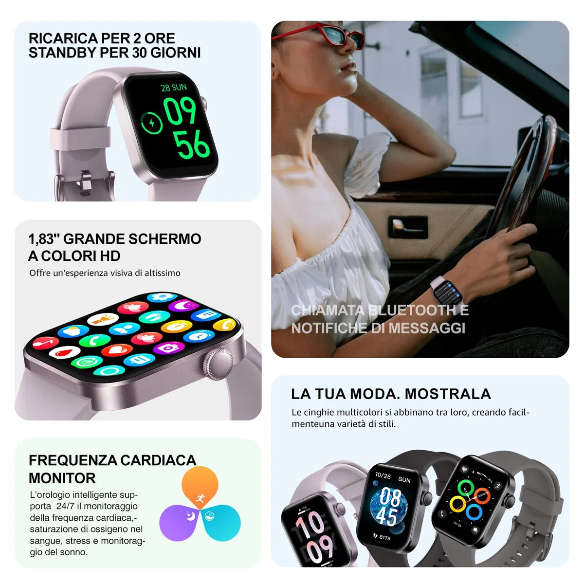Smartwatch Uomo Donna, 1.85" Orologio Smartwatch con Effettua/Risposta Chiamate, 140 Sportive Smart Watch con Contapassi/Sonno/Cardiofrequenzimetro/SpO2, Impermeabil IP68 Smartband per Android iOS