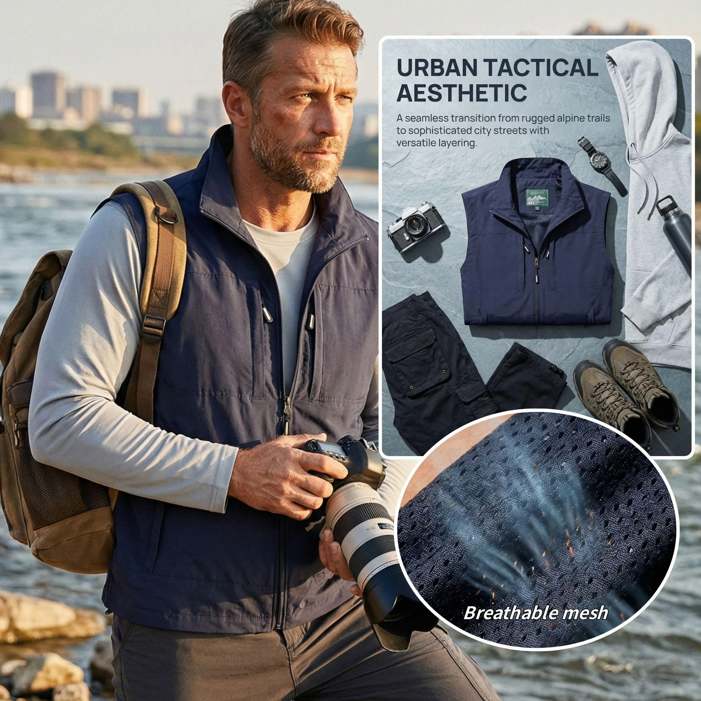 Gilet da Uomo Casual All'aperto - Asciugatura Rapida Senza Maniche Multi-Tasca per Pesca, Caccia, Sport e Fotografi