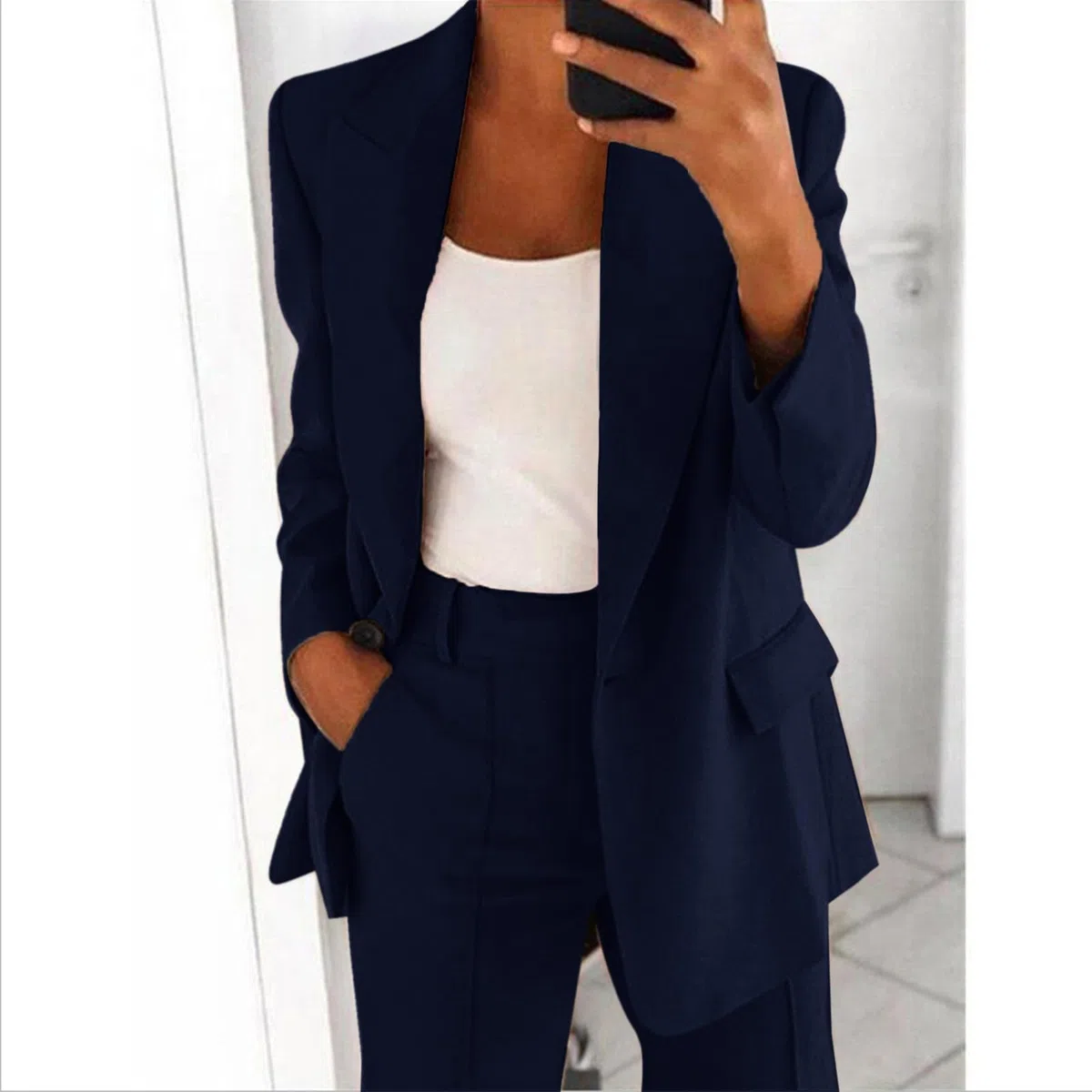 Completo da Ufficio Completo Estivo da Donna 2 Pezzi Giacca Formale con Bottoni e Risvolto Pantaloni Eleganti Maniche Lunghe Ideale per Ufficio e Cerimonie Set Due Pezzi in Tinta Unita e Vita Elastica