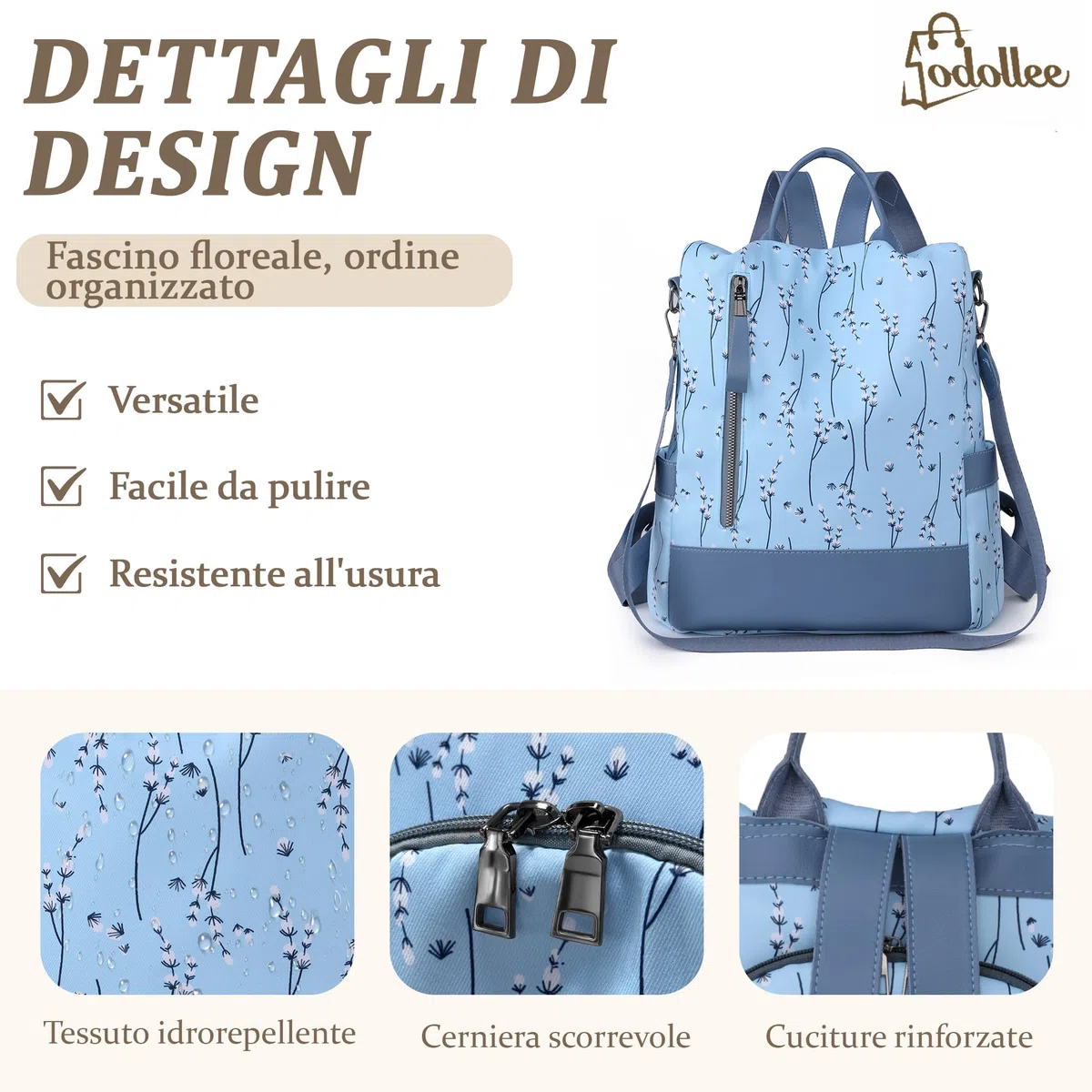 Donna Zaino Antifurto Casuale Signora Zainetto Tasche Multiple Zaini Borse a Tracolla Impermeabile Poliestere Backpack Lavoro Università Viaggio Daypack Blu