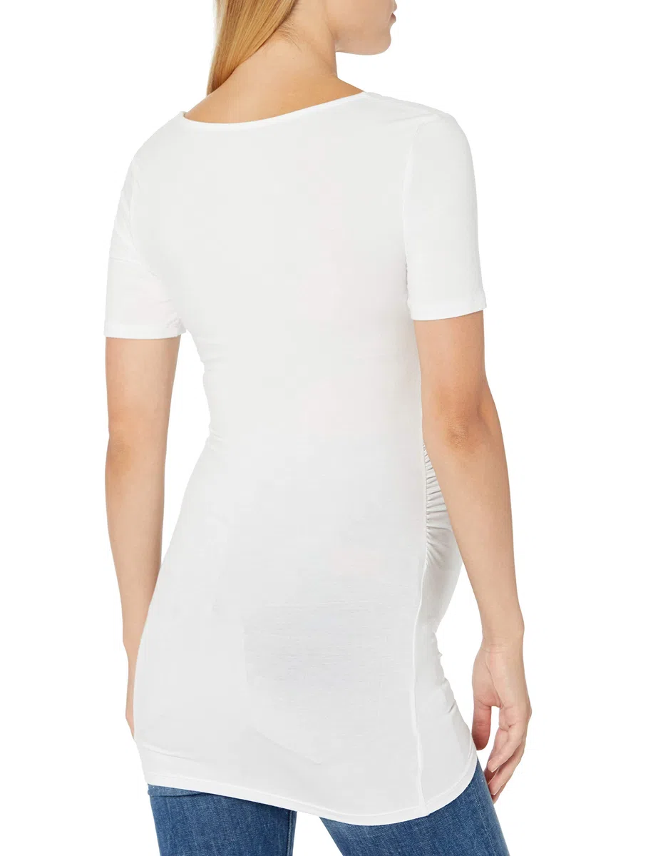 Amazon Essentials T-Shirt con Scollo Rotondo e Arricciatura a Maniche Corte Premaman Donna, Pacco da 2