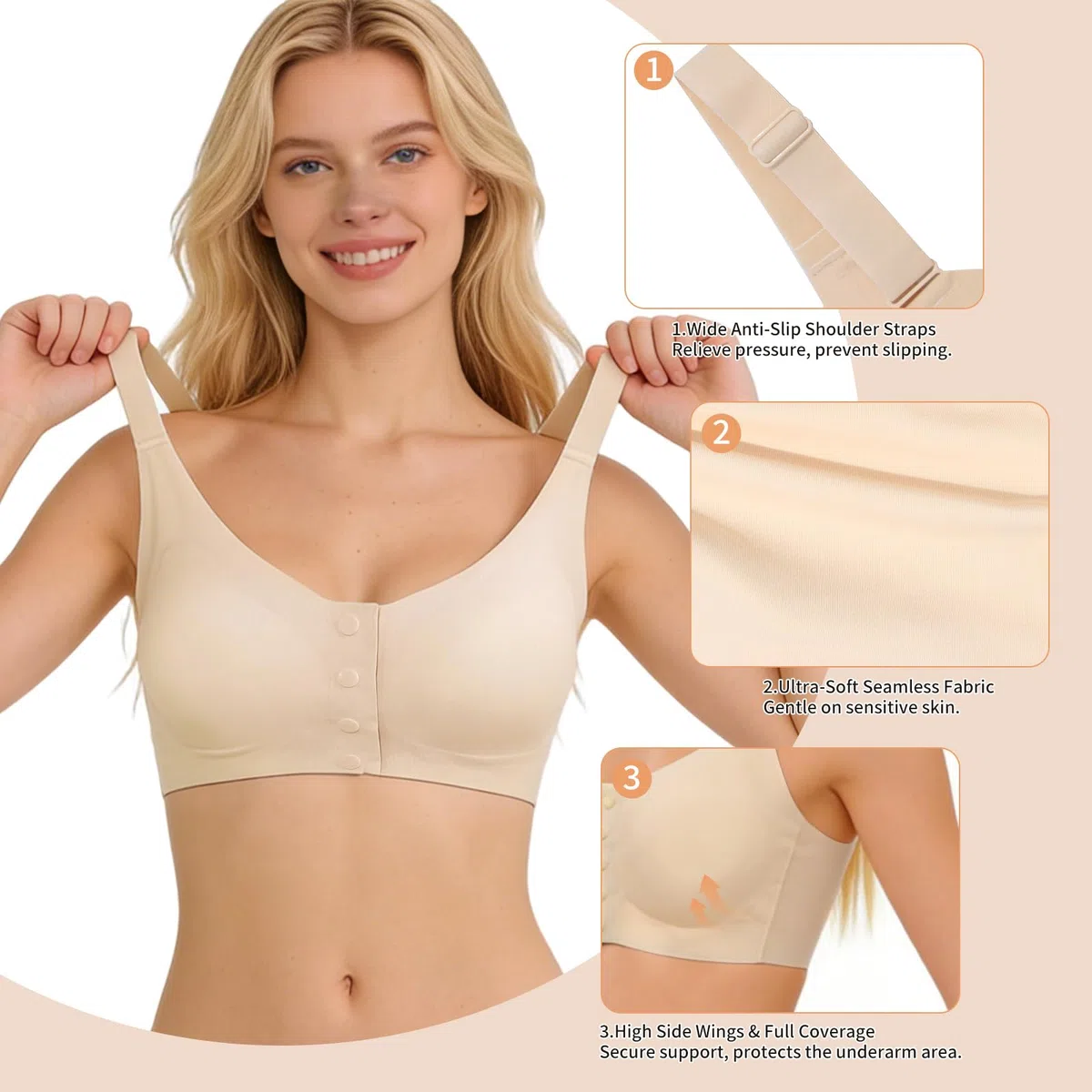 Lervanla Reggiseno per mastectomia post intervento chirurgico con tasche, chiusura frontale senza ferretto per forme del seno, spalline regolabili senza cuciture, reggiseno morbido comodo per tutti i
