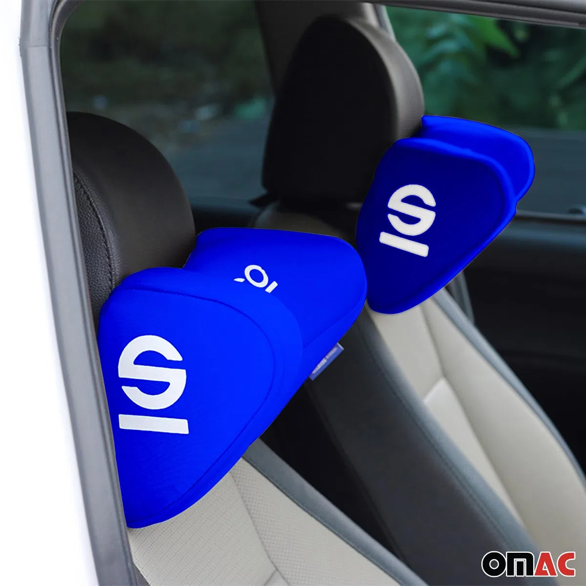 OMAC SPARCO Auto Nackenkissen Reisekissen Blu Ergonomische Memory-Schaum Kissen