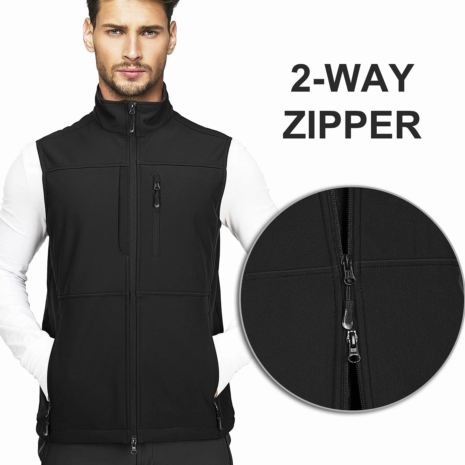 33,000ft Giacca gilet softshell da uomo, cappotto senza maniche antivento e impermeabile, giacca calda con cerniera per viaggi e attività all'aperto