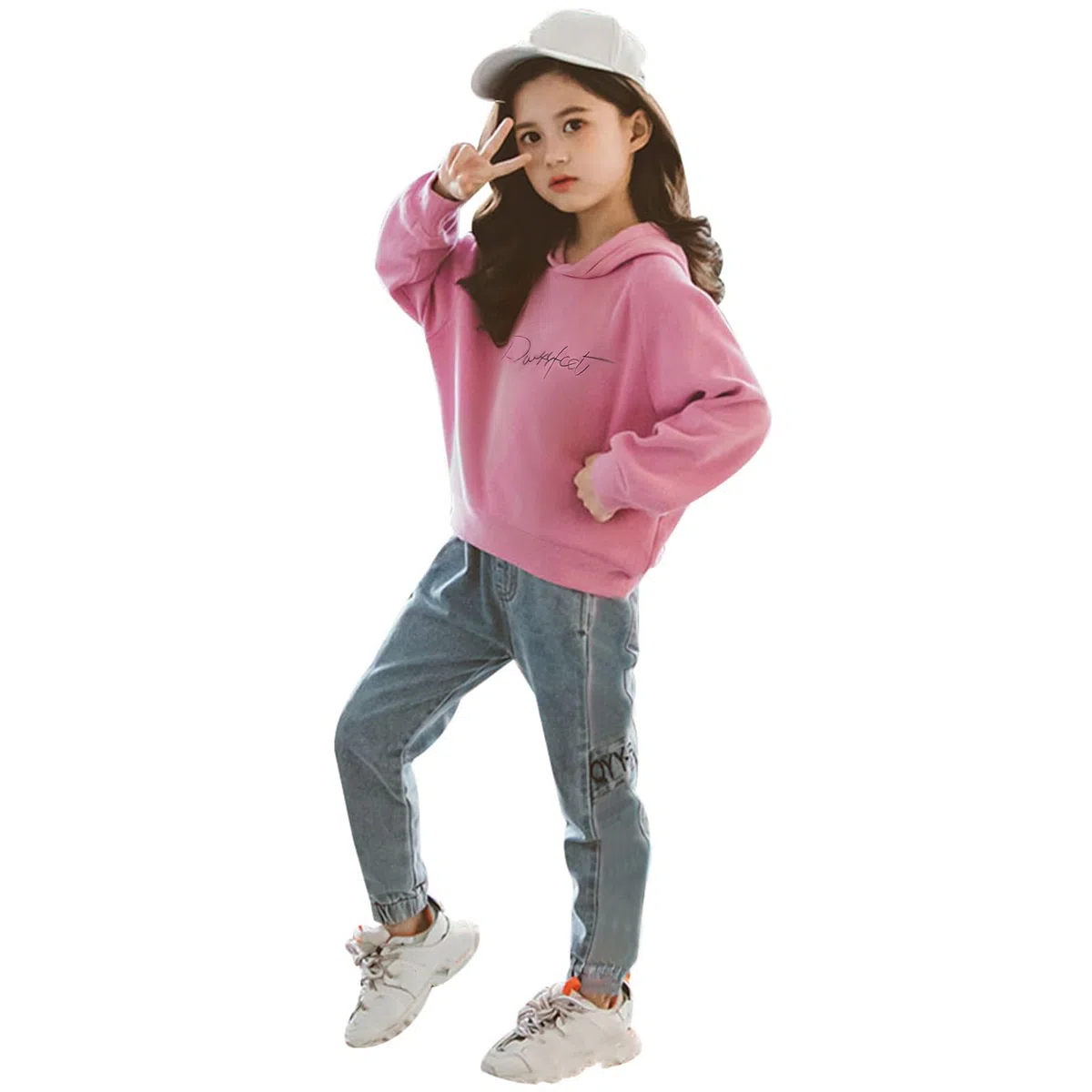 amropi 2 PCS Set Completo Ragazze Felpa con Cappuccio + Denim Pantaloni Jogging Tuta per 3-15 Anni