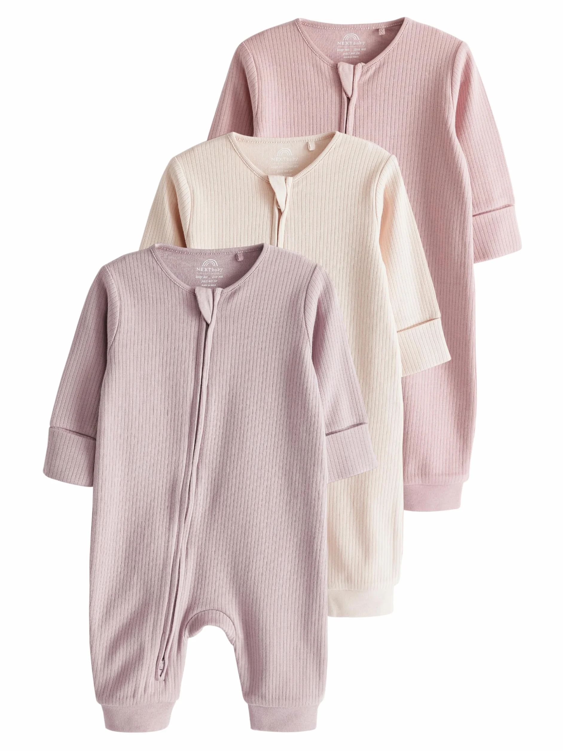 NEXT Bambina Confezione da 3 tutine per neonati in 100% cotone con zip bidirezionale