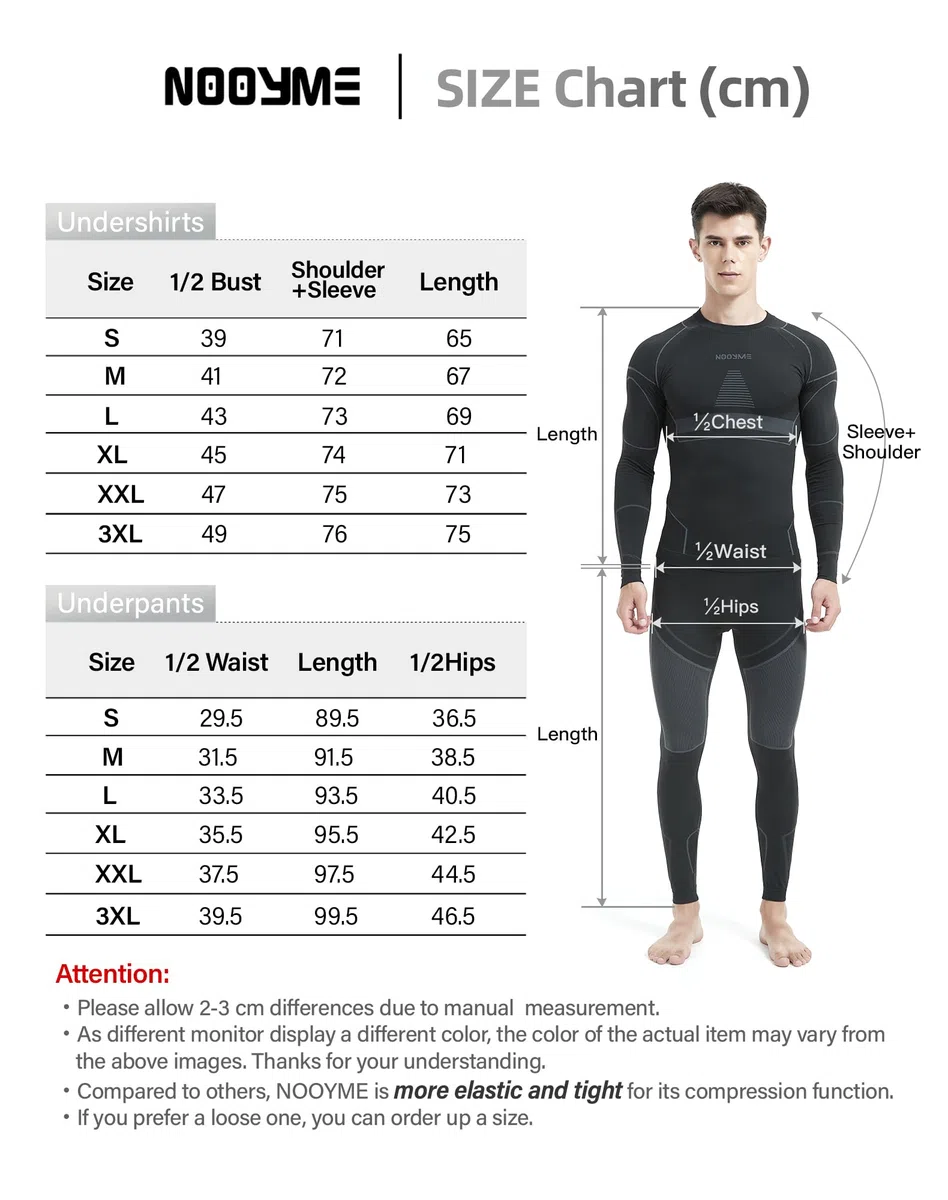 NOOYME Intimo Termico Uomo Traspirante Asciugatura Rapida Set Termica Uomo per L'attività all'Aria Aperta Ideale per Sci Pesca Alpinismo Ciclismo Allenamento Corsa Autunno Inverno