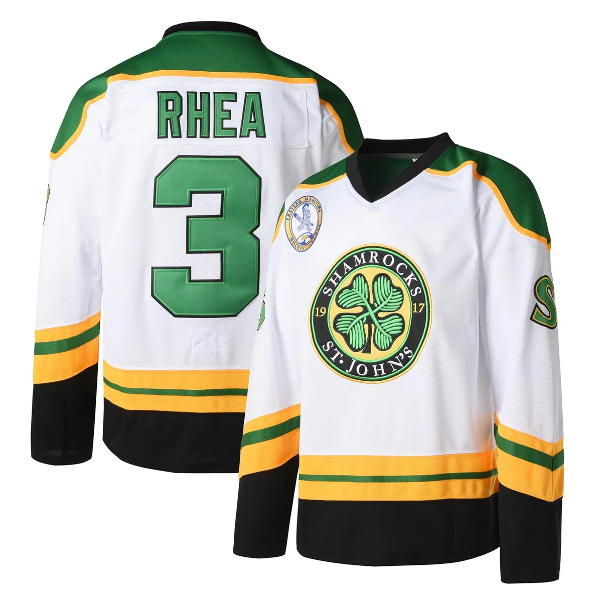 Maglia da hockey da uomo Ross The Boss #3 Rhea St John's Shamrocks con toppa EMHL