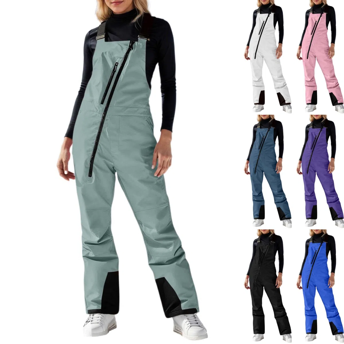 Generisch - Pantaloni da sci da donna, impermeabili, termici, imbottiti, con salopette regolabili, per attività all'aria aperta, antivento, per snowboard, invernali, alla moda, softshell