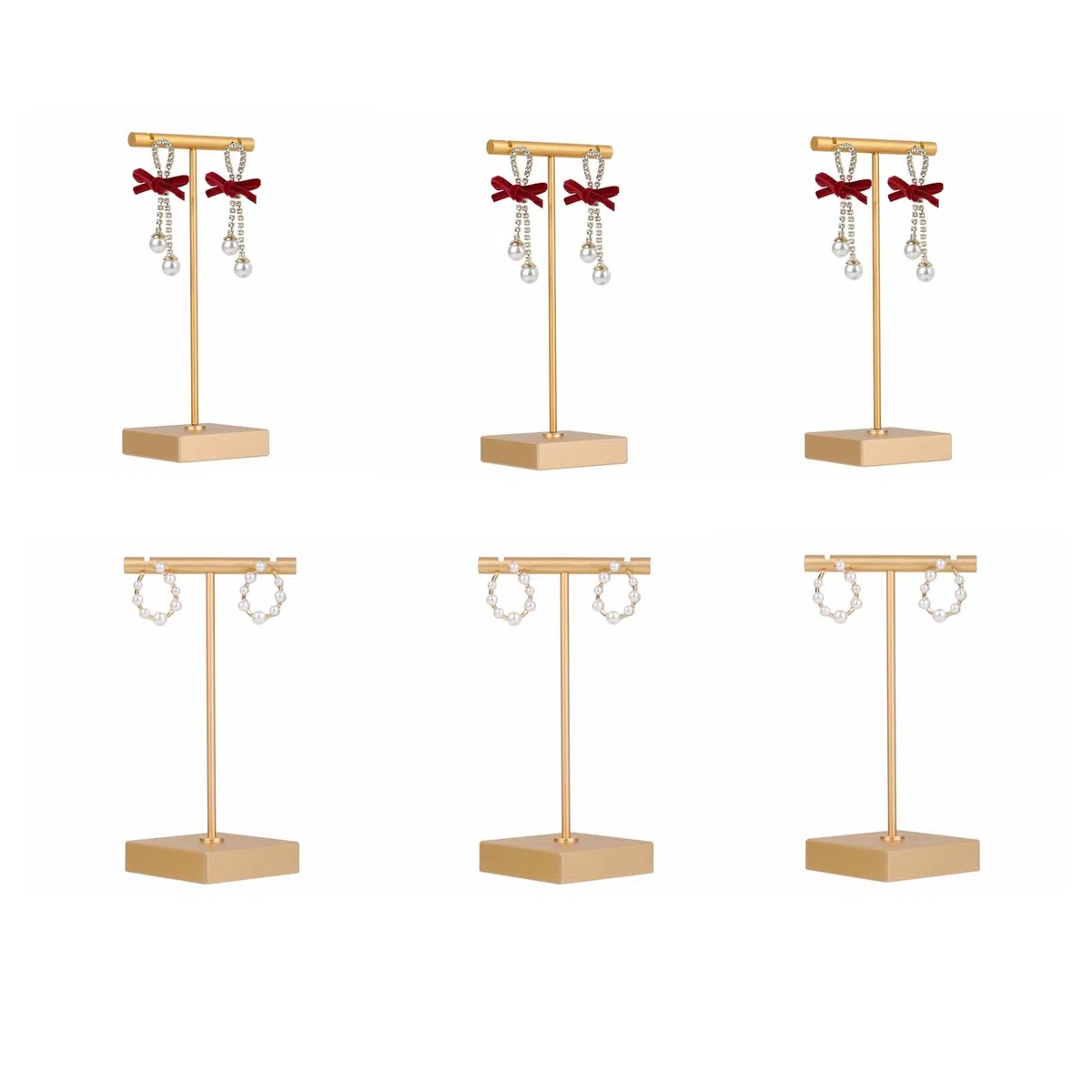 6 supporti T-bar oro per esposizione e vendita di orecchini, porta-orecchini in metallo, supporti per esposizione piccoli, accessori fotografici gioielli carini per la mostra【Quadrato】