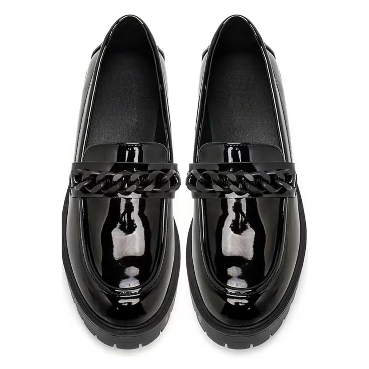 Scarpe da scuola per ragazze, eleganti mocassini in vernice nera con dettaglio a catena, suola antiscivolo, comode scarpe per il rientro a scuola per adolescenti