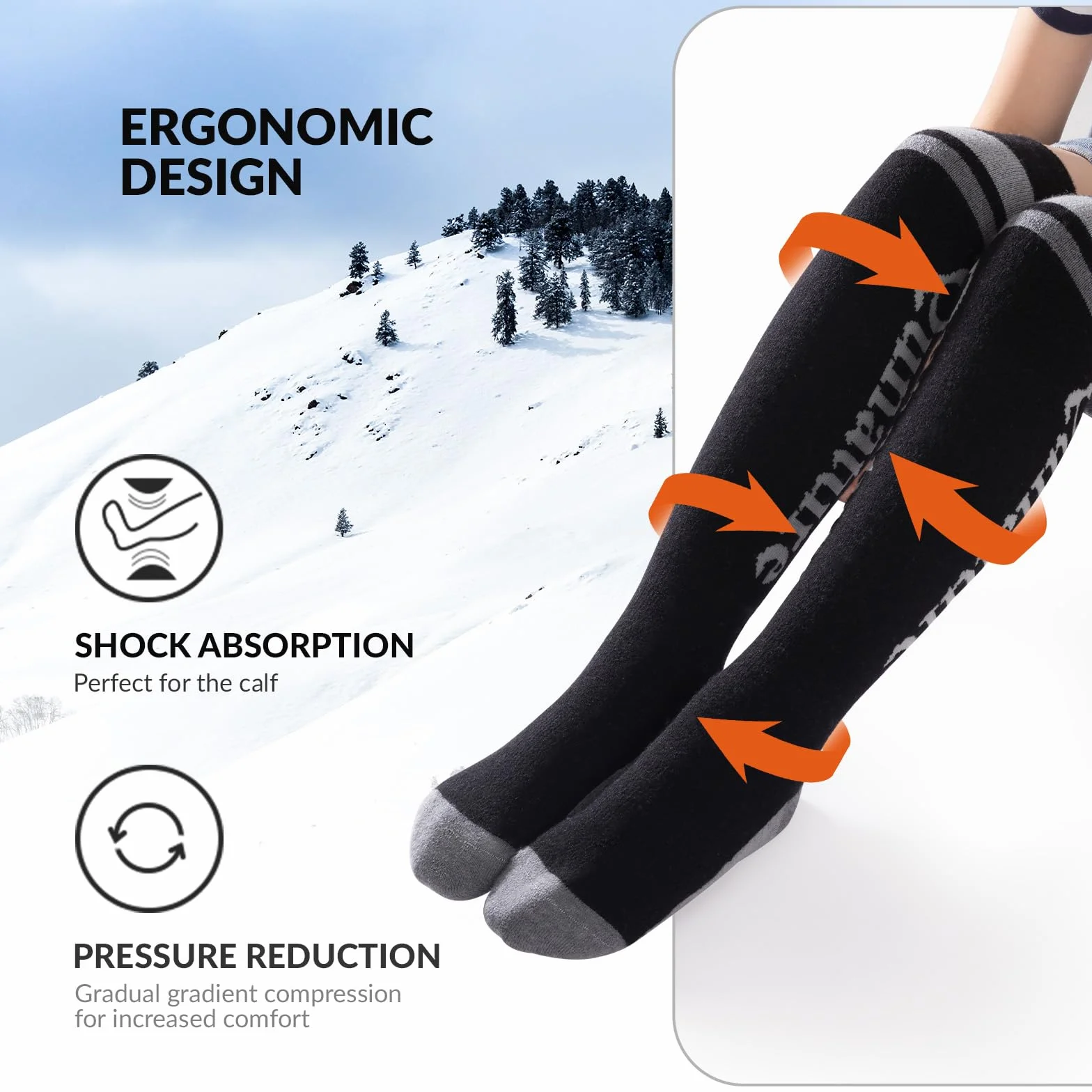 Calze da Sci Bambini in Lana Merino, Calze Caldi Ragazzi Invernali, Calze Neve a Compressione, Calzini al Ginocchio, Adatto per Neve Sci Snowboard Escursionismo, 1 Paio, Taglia 25-36