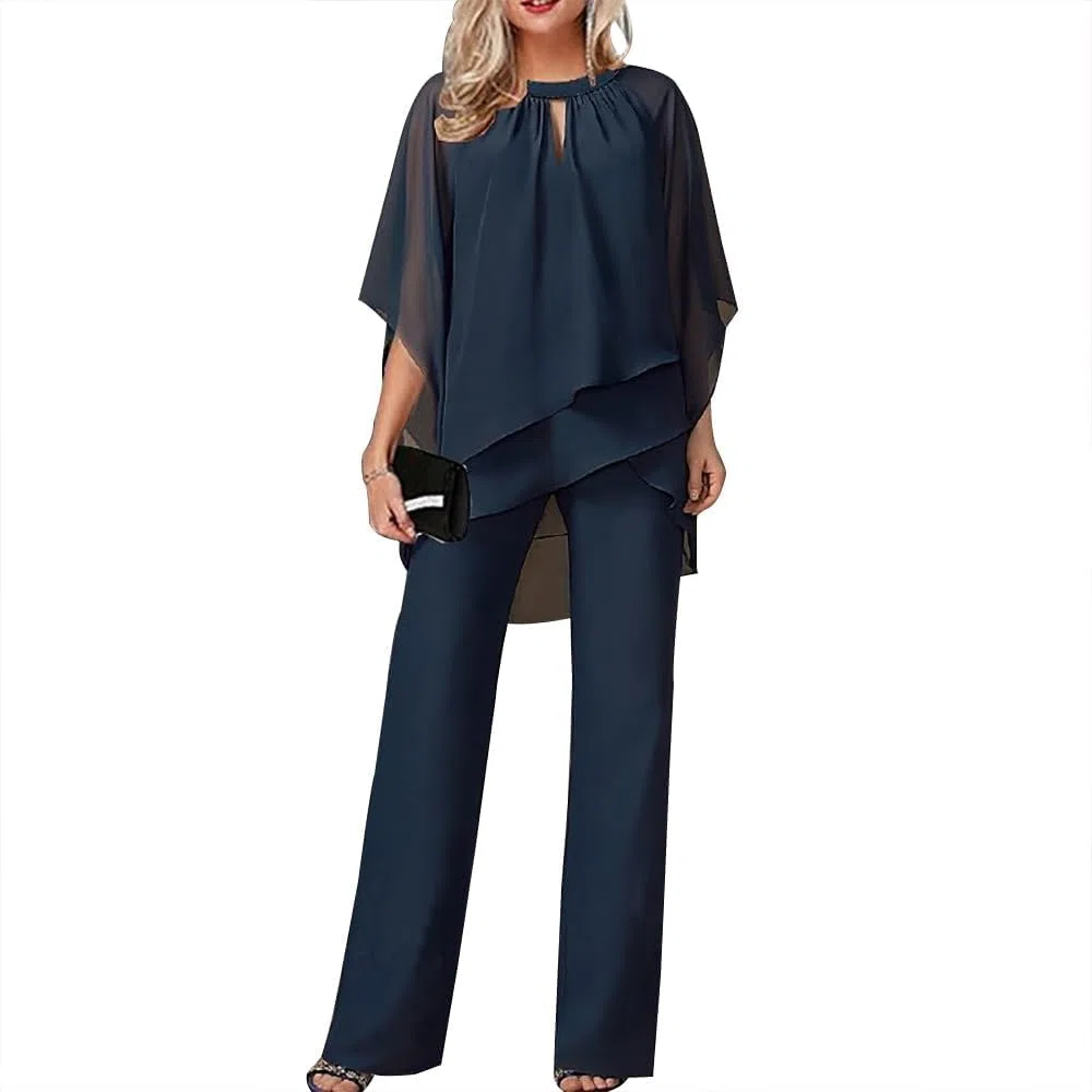 Completi da 2 Pezzi da Donna Abiti Eleganti per Un Matrimonio Set di Pantaloni a Gamba Larga in Chiffon Irregolare Formale per la Festa Serale