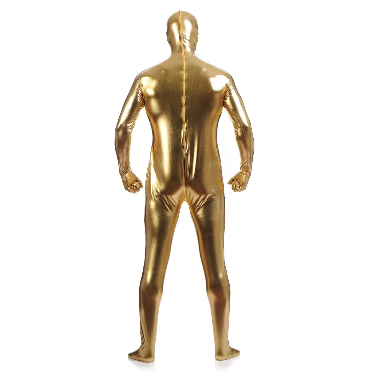 Body da uomo lucido metallizzato effetto bagnato a maniche lunghe Unitard abbigliamento da danza completo con maschera rivestimento in vernice tuta